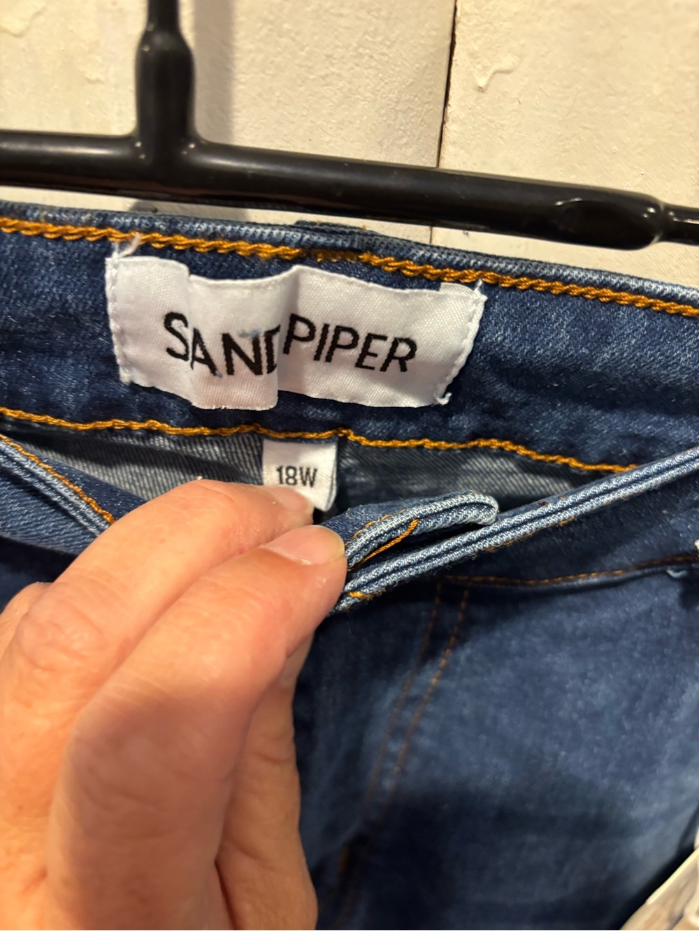 Sandpiper Women's Cropped Embroidered Cuff Jeans - Blue - Picture 4 of 6